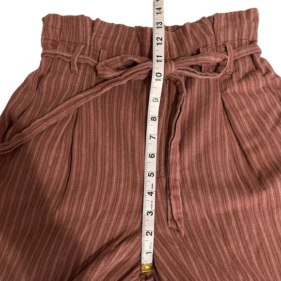American Eagle Striped Paperbag Cotton/Linen Blend Pants Rust Small - Picture 7 of 10